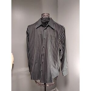 Haggar Mens No Iron Pinstripe Button Down Shirt Black White Size L 16-16.5